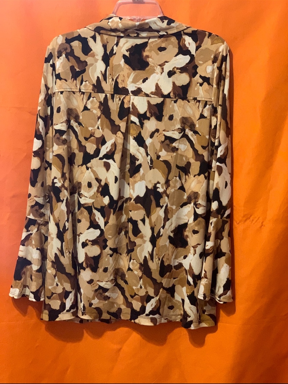 Susan Graver Tan Brown Black Abstract-Print Button-Down Top - Picture 2 of 3